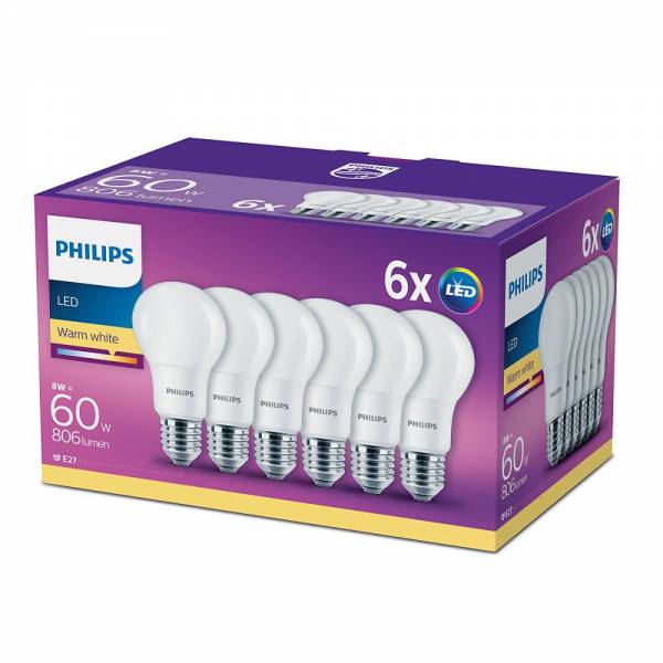 Philips Lighting LED CLASSIC 60W A60 E27 WW CL ND 6CT/4