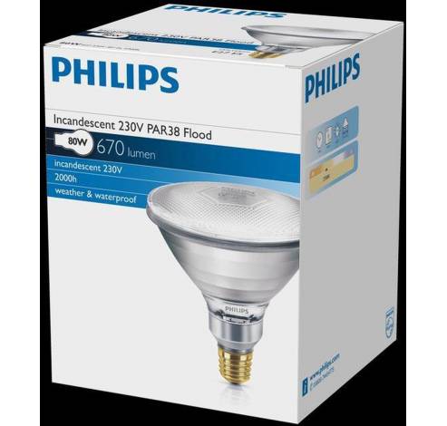 Reflector Gloeilamp Persglas Par 38 80W Flood 30grd. E27 Fitting 1 stuk  Philips Lighting