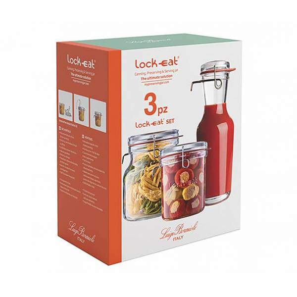Lock-eat 3-delige Set - Inmaakbokaal 75cl En 1,5l - Inmaakfles 1l 