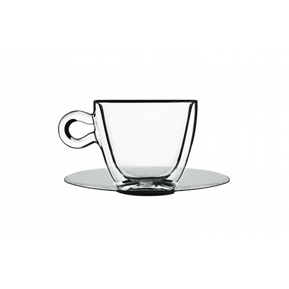Luigi Bormioli Espressoglazen Thermic Glass Koffieglas 30cl Set2 Met Rvs Ondertas - Dubbelwandig