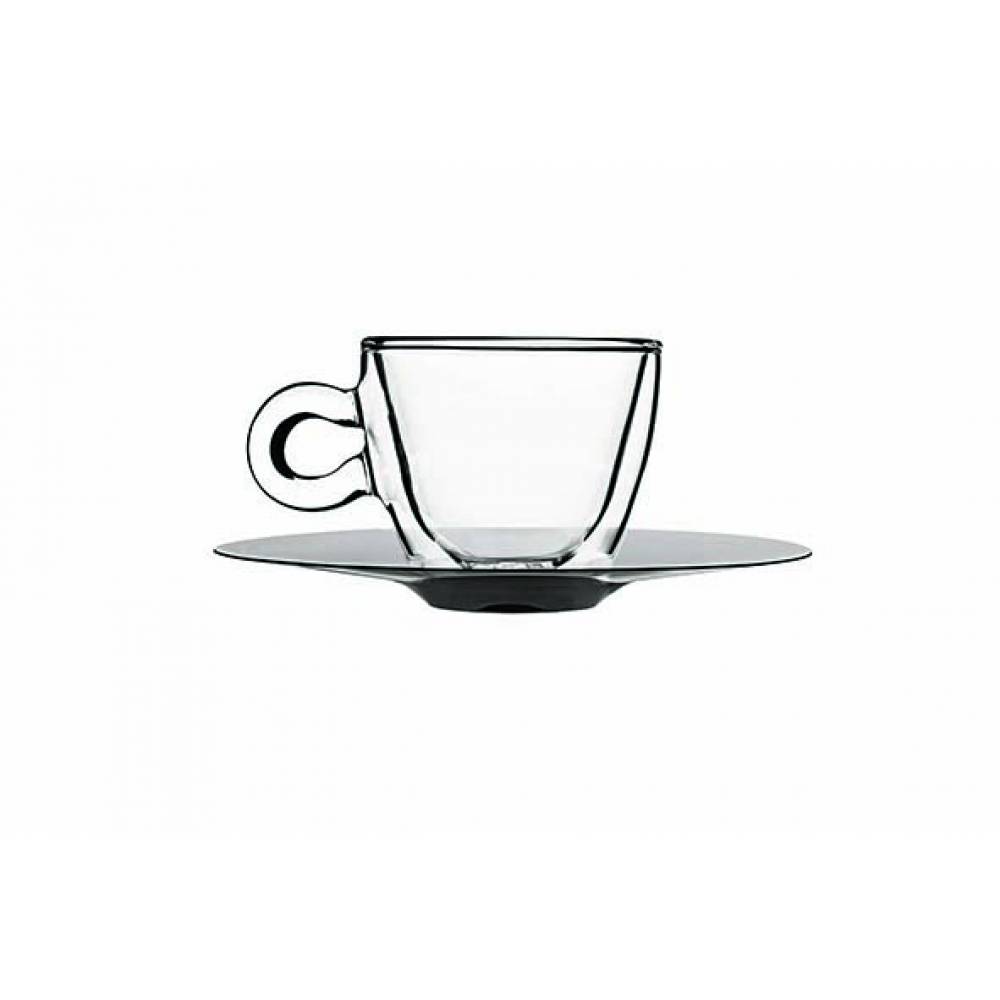 Luigi Bormioli Espressoglazen Thermic Glass Espressoglas 6,5cl Set2 Met Rvs Ondertas - Dubbelwandig