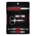 Etui, rood leder, drukknopsluiting, 5-delig 