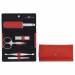 Etui, rood leder, drukknopsluiting, 5-delig 