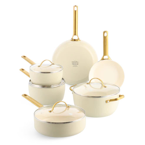 Padova Cream White 10-delige Pannenset met keramische antikleeflaag 10-delige