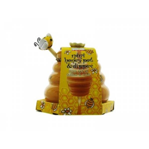 Honingpot met honinglepel bijenkorf 8.3x8.6x9.5cm 