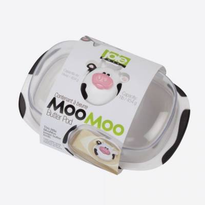Moo Moo boterschaal met deksel uit kunststof wit en zwart 18x12.3x9cm  JOIE
