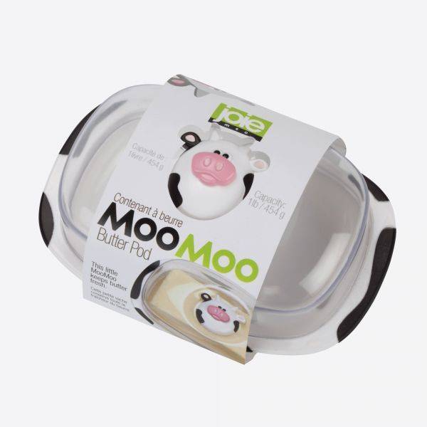 Moo Moo boterschaal met deksel uit kunststof wit en zwart 18x12.3x9cm 