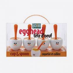 JOIE Egghead set van 4 eierdopjes met lepel uit kunststof wit 