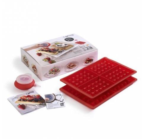 wafel set met Decomax deegspuit en 2 silicone wafelvormen rood 2x18.6x1.7cm  Lékué