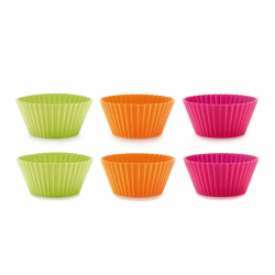 Set van 6 geribde muffinvormen uit silicone oranje, roze en groen ø 7cm H 3.5cm 