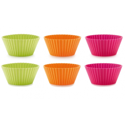 Set van 6 geribde muffinvormen uit silicone roze, oranje en groen ø 7cm H 3.5cm  Lékué