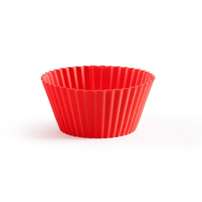 Set van 12 geribde muffinvormen uit silicone rood ø 7cm H 3.5cm  Lékué