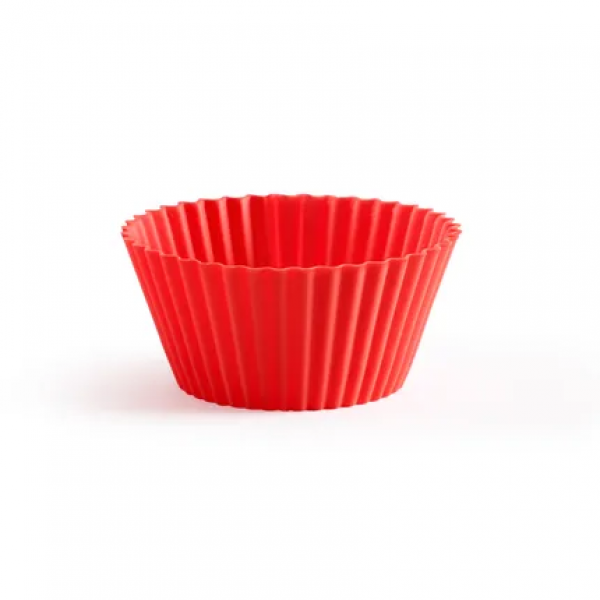 Set van 12 geribde muffinvormen uit silicone rood ø 7cm H 3.5cm 