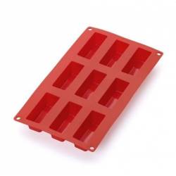 Bakvorm uit silicone voor 9 rechthoekige cakejes rood 8x3x3.3cm 
