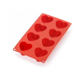 Lékué Bakvorm uit silicone voor 8 hartjes rood 5.1x6.3x3.5cm 
