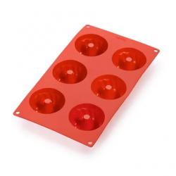 Bakvorm uit silicone voor 6 mini tulbandvormen rood ø 7.1cm H 3.5cm 