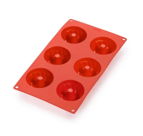 Bakvorm uit silicone voor 6 mini tulbandvormen rood ø 7.1cm H 3.5cm  Lékué