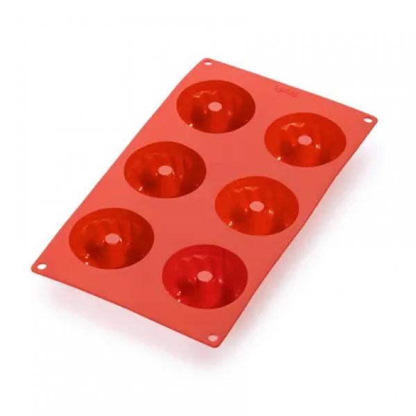 Bakvorm uit silicone voor 6 mini tulbandvormen rood ø 7.1cm H 3.5cm 