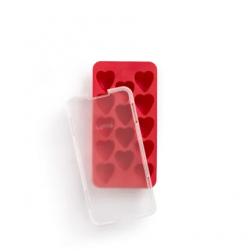 Lékué Ijsblokjesvorm uit rubber voor 14 hartjes rood met deksel 