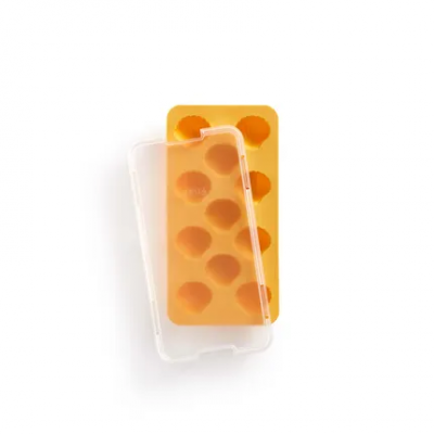 Ijsblokjesvorm uit rubber voor 11 schelpen geel met deksel  Lékué