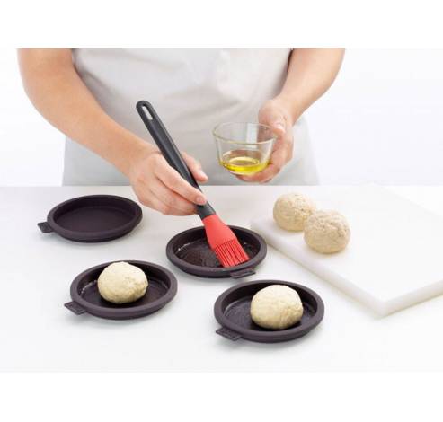 set van 4 bakvormen uit silicone voor hamburgerbroodjes en hamburgerpers  Lékué