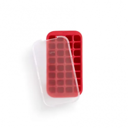 Lékué Ijsblokjesvorm uit rubber voor 32 ijsblokken rood met deksel 