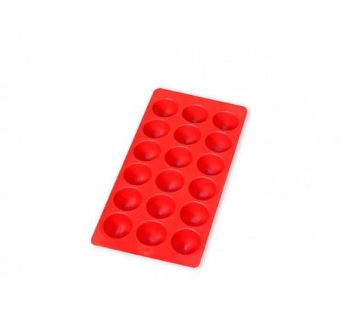 Ijsblokjesvorm uit rubber voor 18 ronde ijsblokjes rood met deksel 22x11x2.3cm  Lékué