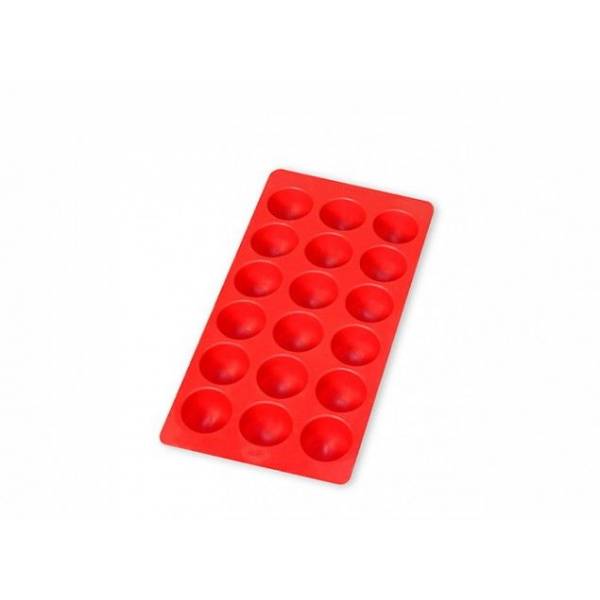 Ijsblokjesvorm uit rubber voor 18 ronde ijsblokjes rood met deksel 22x11x2.3cm 