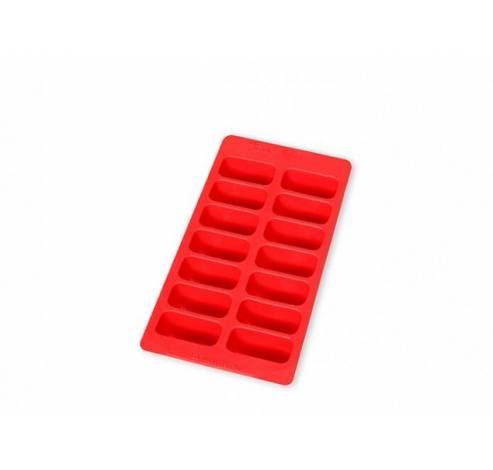 Ijsblokjesvorm uit rubber voor 14 ijsblokjes rood met deksel 22x11x3.5cm  Lékué