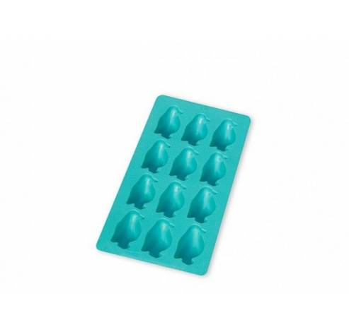 Ijsblokjesvorm uit rubber voor 12 pinguïns blauw met deksel 22x11x3.5cm  Lékué