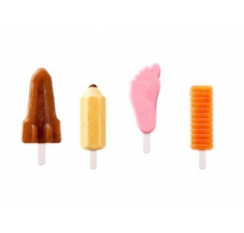 Set van 4 ijsjesvormen - potlood, voet, raket en twister 5.6x11.5x2.6cm  Lékué
