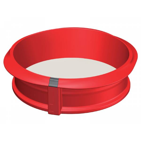 Springvorm uit silicone rood ø 23cm H 7cm met keramisch bord wit ø 23cm 