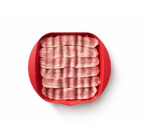 magnetron bord voor spek en worstjes uit kunststof rood 25x27.7x9.3cm  Lékué