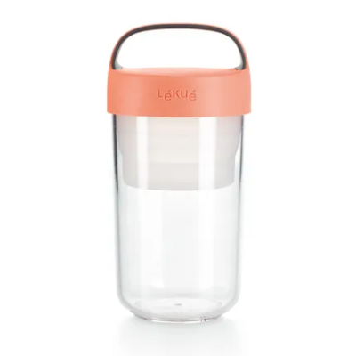 Lunchdoos Jar To Go met vouwbaar compartiment uit tritan roze 600 ml 