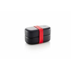 Lékué Dubbele lunchbox uit kunststof met silicone band zwart en rood 1L 