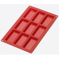Bakvorm uit silicone voor 9 financiers rood 8.5x4.3x1.2cm 