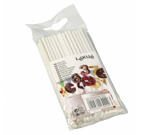 50 stokjes voor lollypops uit kunststof wit 12cm  Lékué