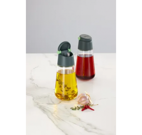 set de 2 bouteilles pour huile et vinaigre en verre vert 400ml  Lékué