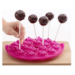 Lékué Moule en silicone pour 18 cake pops avec 20 bâtons rose Ø 25cm H 4.3cm 