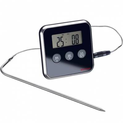 Digitale vleesthermometer met magneet zwart 8x8x1.5cm 