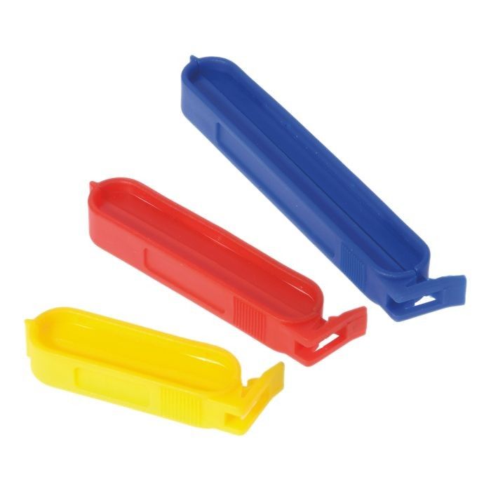 Set 10 vershoudclips uit kunststof geel, rood en blauw 6, 8 en 10 cm
