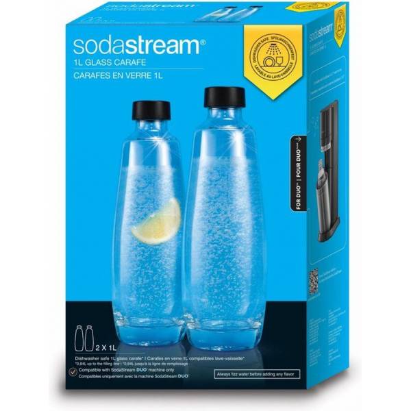 2-pack glazen karaffen 1L vaatwasbestendig voor DUO SodaStream