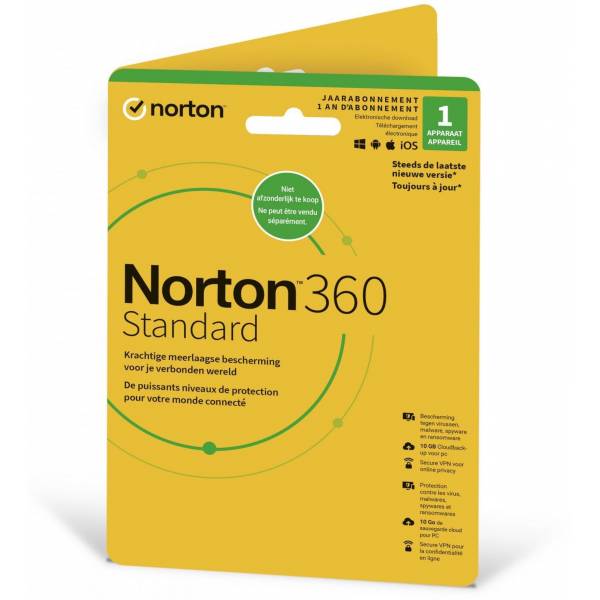 Norton Beveiligingssoftware 360 standard 1 user 1 device 12MO