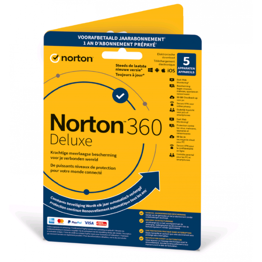 Norton Beveiligingssoftware 360 deluxe 1 user 5 device 12MO