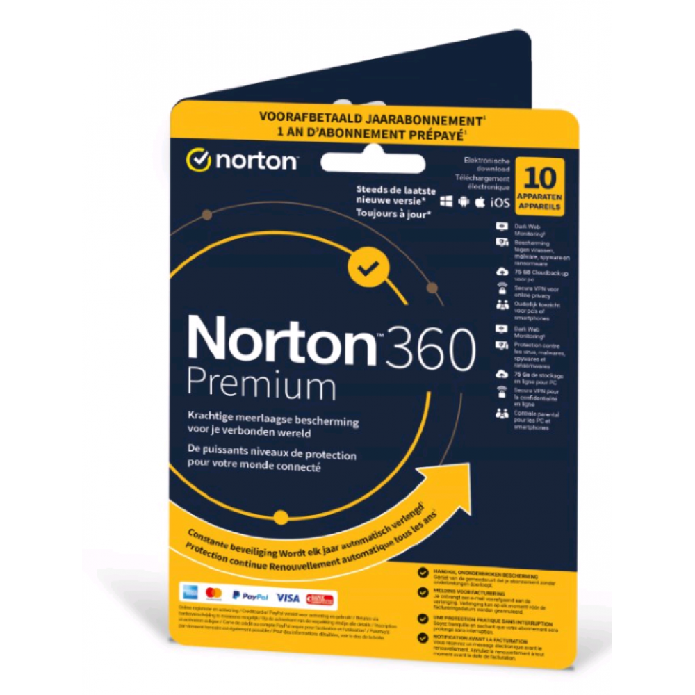 Norton Beveiligingssoftware 360 premium 1 user 10 device 12MO