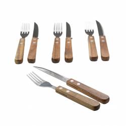 Point-Virgule Set van 4 vorken en 4 steakmessen met handvat uit acaciahout 
