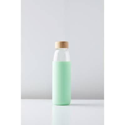 Glazen fles met silicone sleeve muntgroen 580ml 