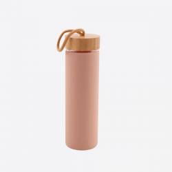 Point-Virgule Bouteille en verre avec manchon en silicone rose poudré 600ml 