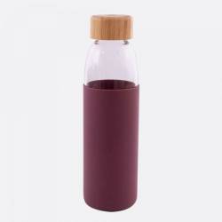 Glazen fles met silicone sleeve wijnrood 580ml 