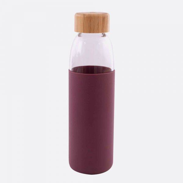 Glazen fles met silicone sleeve wijnrood 580ml 